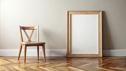 Wooden frame and chair on parquet flooring in mockup style macro