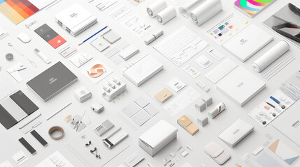 Comprehensive Minimalist Design Toolkit with Icons, Fonts, and Color Schemes on a Clean White Background