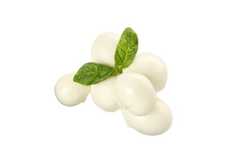 PNG, Mozzarella cheese and basil, isolated on white background, top view