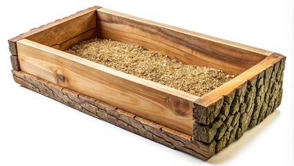 Wooden trough for cattle feed isolated on white background, bird's eye view