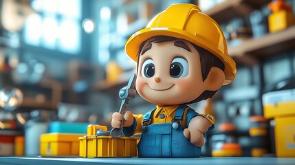 Fototapeta premium cartoon human han holds screwdriver professional builder or constructor with building tool construction icon renovation service clip art isolate on white background