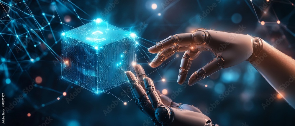 Aufkleber AI and Machine Learning. Human-Robot Data Exchange