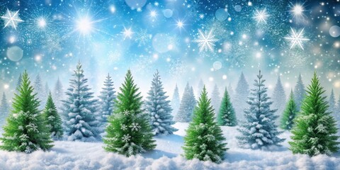 Snowy Christmas background with pine trees and snowflakes, winter, holiday, Christmas, festive, snowy, render, snow-covered