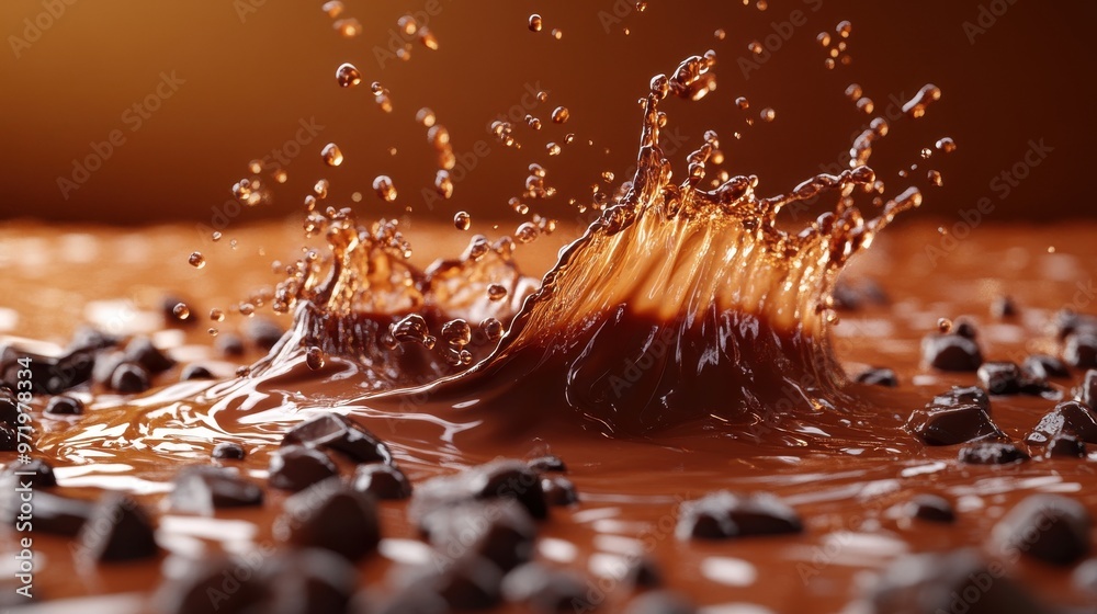 Wall mural chocolate splash cacao drink or coffee splashing cooking ingredient abstract liqui spiral wave brown