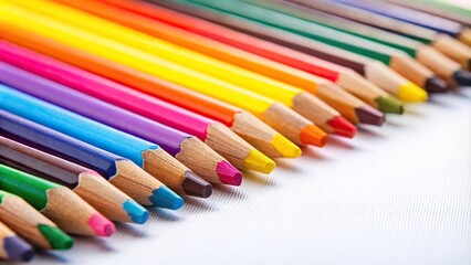 Fototapeta premium Worm's eye view of crayons and sharpener on white background