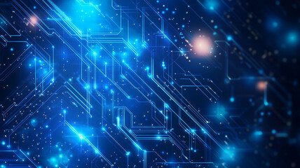 Fototapeta premium Abstract digital illustration of glowing circuitry patterns against a dark background