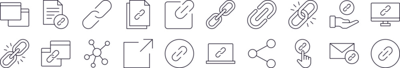 Link and Share Line Icon Set. Editable Stroke. Minimalistic Linear Pictogram for Design of Cards, Apps, Banners, Posts