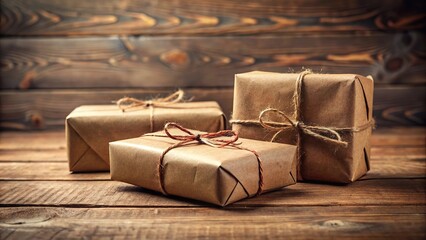 wrapped presents on table from below angle