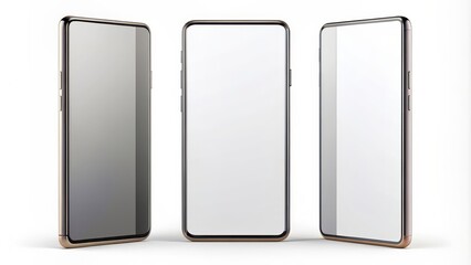Three positions of a modern square shape smartphone with thin, sharp edges, , smartphone, square, modern