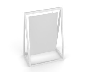 Metal blank a frame with swinging banner board 3d render illustration.