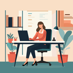 Young woman worker at office, Vector illustration