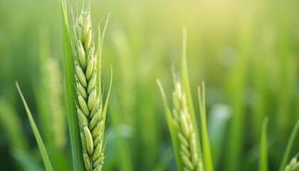  Vibrant green wheat stalks in a field symbolizing growth and abundance
