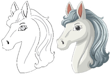 Horse Illustration with Outline and Color