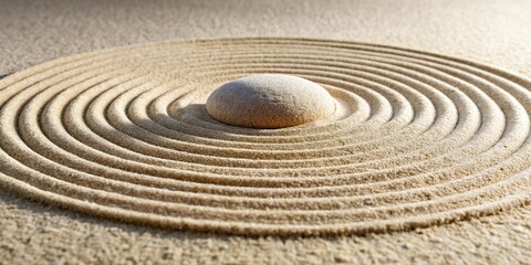 Naklejka premium Zen Japanese garden featuring a circle in the sand