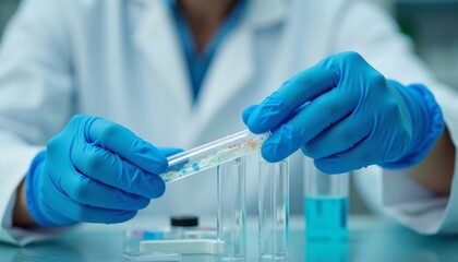 Fototapeta premium Precision in Science Handling Test Tubes with Care