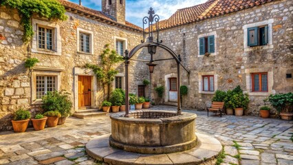 Ancient stone water well in charming old town of Budva, Montenegro , Budva, Montenegro, old town, ancient