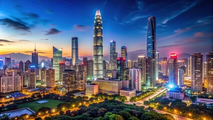 Shenzhen skyline cityscape with skyscrapers in downtown panorama at night in Shenzhen, China, Shenzhen, China, skyline