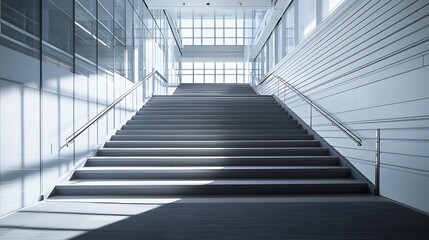 Obraz premium Peaceful staircase inside a modern structure, absent of pedestrians.