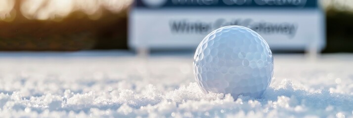 A pristine white golf ball rests on a bed of fresh snow, symbolizing the thrill of winter golf, a unique and challenging experience.  The image evokes a sense of tranquility, purity, and the anticipat