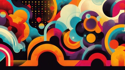 Create a poster with vibrant &acirc;&euro;&tilde;70s retro style, featuring bold typography and psychedelic patterns