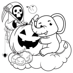 Halloween coloring page with elephant for kids 