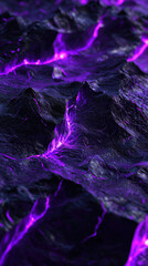 Abstract purple lava in cracks of black rock background. Vertical background phone wallpaper.