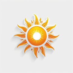 Fototapeta premium Bright Yellow Sun with Orange Rays on a Crisp White Background