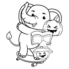 Halloween coloring page with elephant for kids 