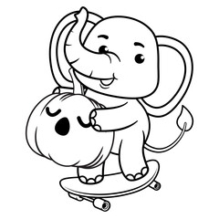 Halloween coloring page with elephant for kids 