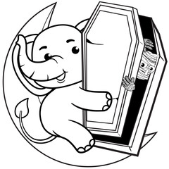 Halloween coloring page with elephant for kids 