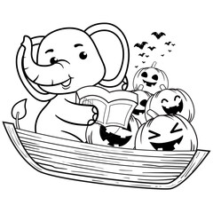 Halloween coloring page with elephant for kids 