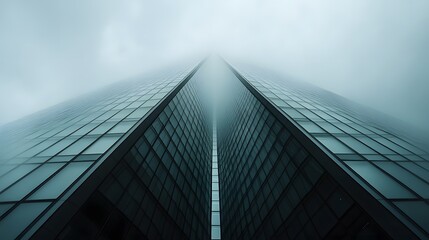 Obraz premium Glass Facade of a Skyscraper Emerging from Fog