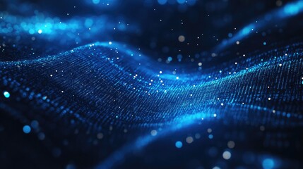 Abstract blue wave with glowing particles.