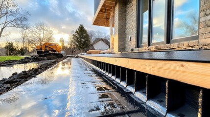 Fototapeta premium House Under Construction with Foundation Exposed.