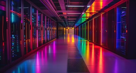 Fototapeta premium A building with many windows and a pink light