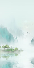 中国风春天风景山水画