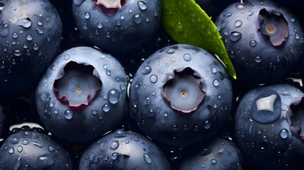 Freshly Harvested Blueberries with Dew Droplets on Dark Background
