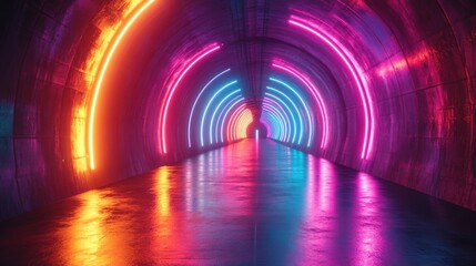 of hyperspace tunnel abstract geometric backgroun colorful spectrum of bright neon rays an glowing lines