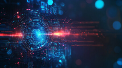 Obraz premium Futuristic abstract illustration of digital technology with vibrant colors and glowing effects