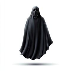 Naklejka premium A spooky ghost character cloaked in black, ready to haunt your creative projects and evoke the spirit of Halloween.