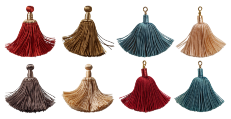 Various color tassels for curtains or decorations isolated on transparent background