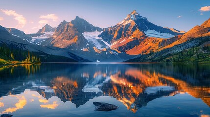 Mountain Reflection in Still Water at Sunset