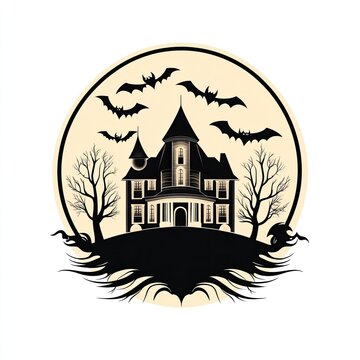 recommend clip art: A spooky silhouette of a haunted house with bats flying against a full moon backdrop, perfect for Halloween-themed designs.