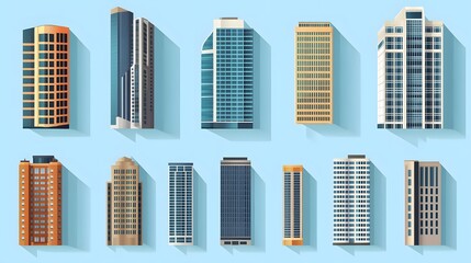 Collection of Modern High-Rise Buildings with Long Shadows