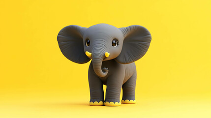 Fototapeta premium 3D rendering of a cute cartoon elephant with big ears and yellow feet against a bright yellow background.