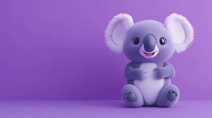 Cute cartoon koala sitting on a purple background.