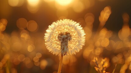 Dandelion Seed Head Illuminated by Golden Sunlight