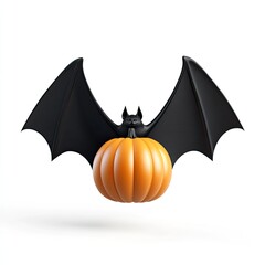 A whimsical bat holding a pumpkin, perfect for Halloween-themed decorations and illustrations.