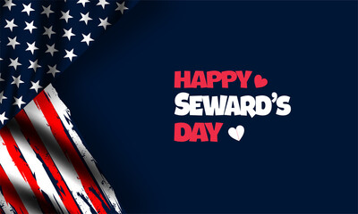 Happy Seward's Day Stylish Text  with US flag , illustration Design