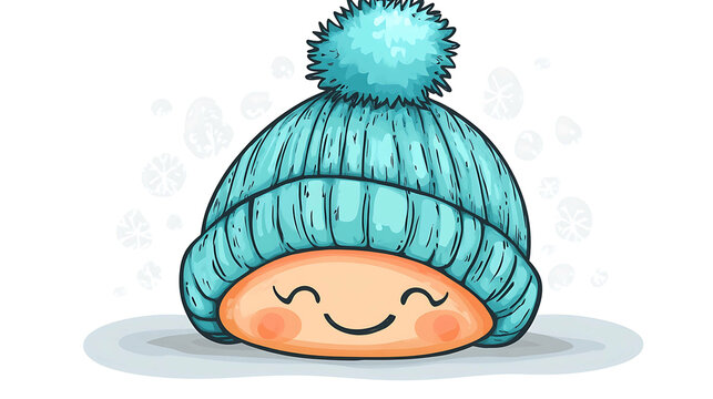 recommend clip art: Cute cartoon character wearing a blue winter hat with a pom pom.